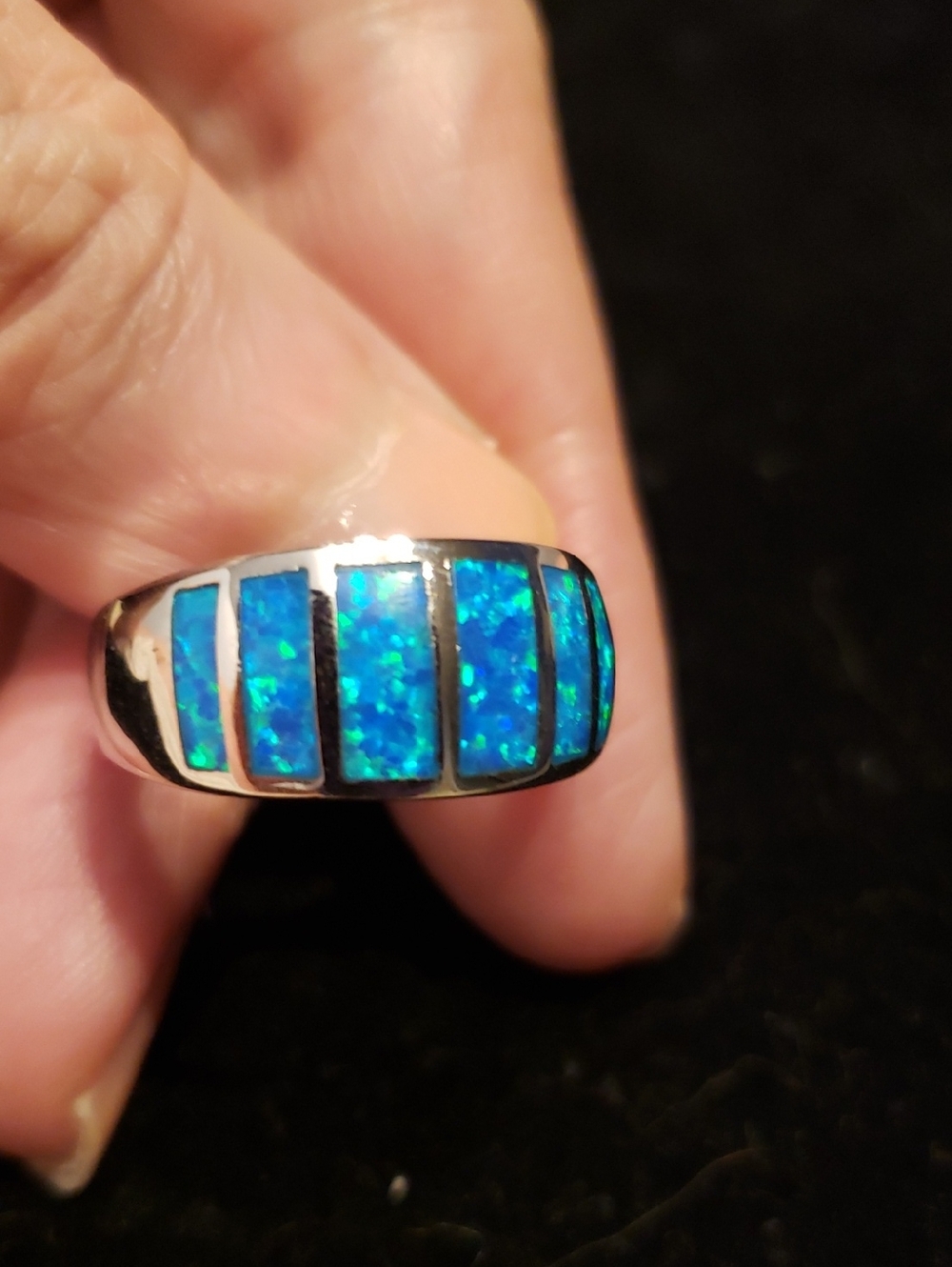 NEW SZ 9 Sterling Opal, Created, Stamped 925 Hallmark, Inlay Opal In Silver,